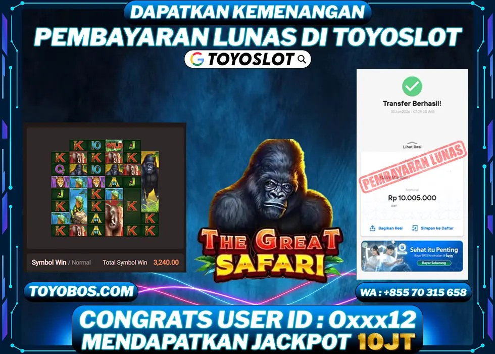TOYOSLOT - BUKTI KEMENANGAN The Great Safari Rp14,000,000,- LUNAS